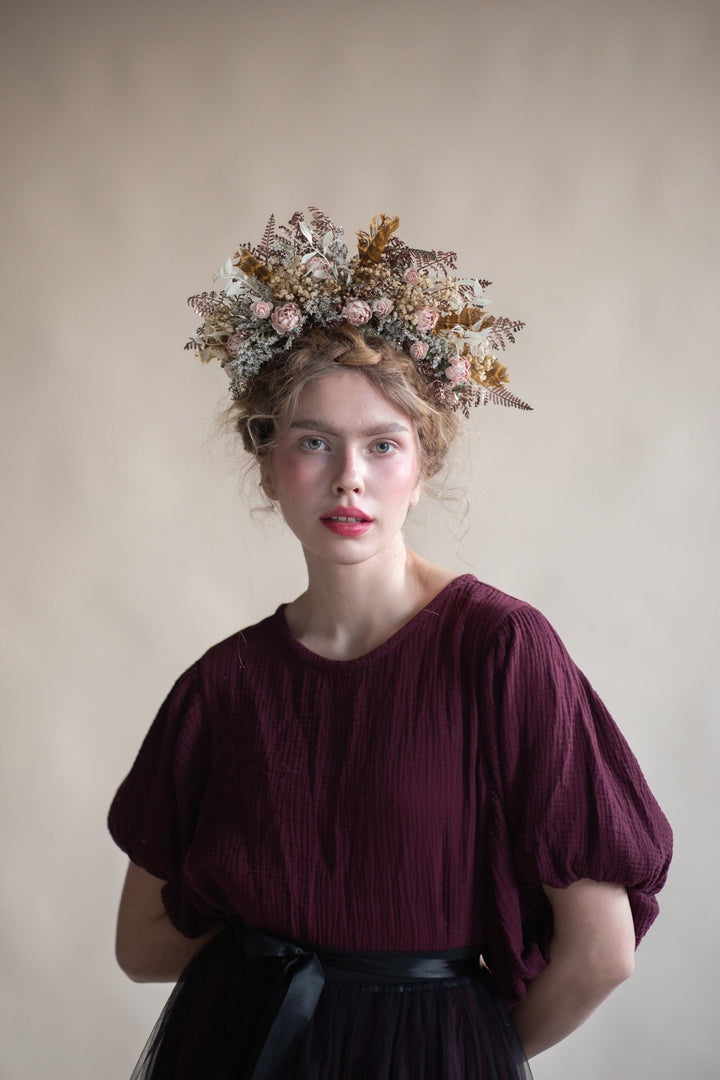Peony Flower Crown: Vintage Bridal Headpiece – handmade floral hair accessory by magaela
