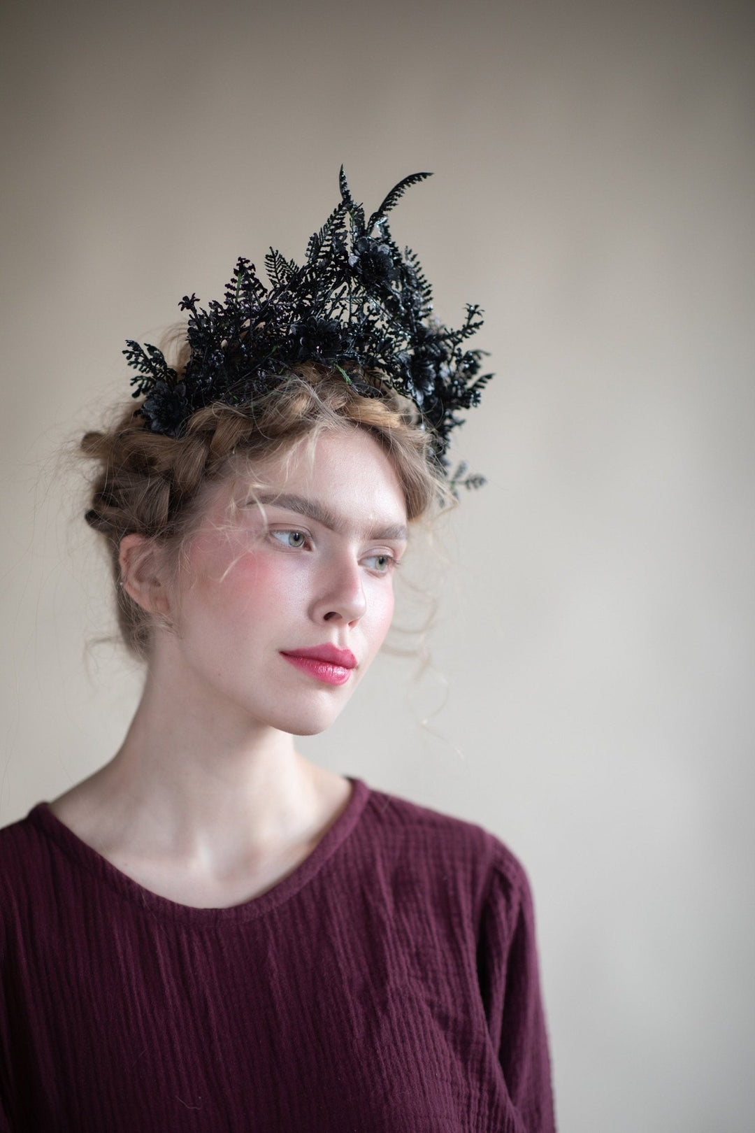 Black Flower Wedding Crown: Gothic Bride Hair Accessory – handmade floral hair accessory by magaela