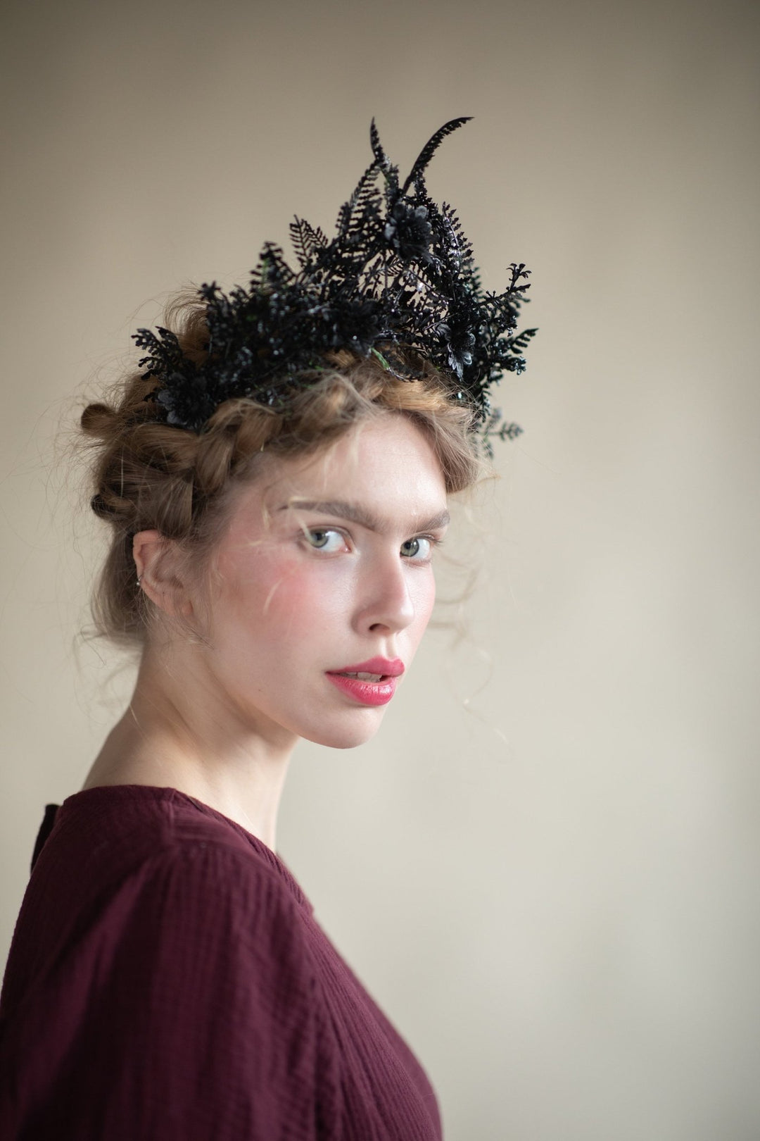 Black Flower Wedding Crown: Gothic Bride Hair Accessory – handmade floral hair accessory by magaela