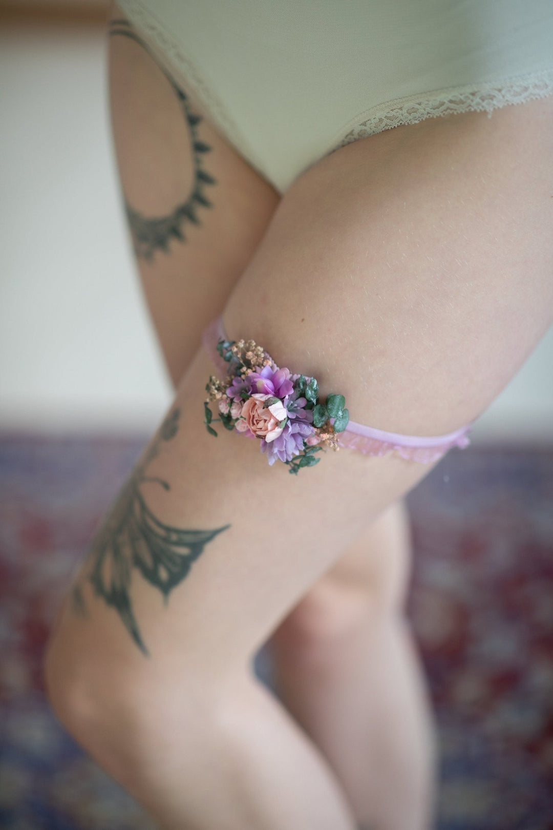 Purple Flower Bridal Garter: Romantic Wedding Toss Garter – handmade floral hair accessory by magaela