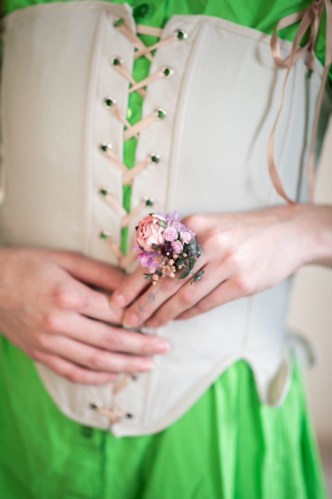 Romantic Floral Ring: Adjustable Bridal Wedding Accessory – handmade floral hair accessory by magaela