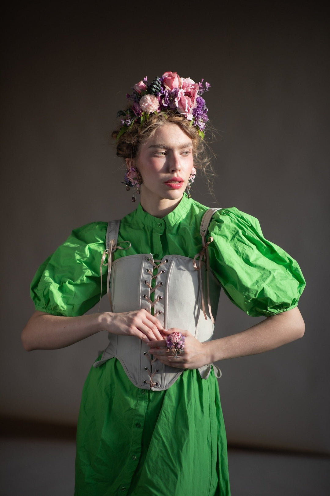 Romantic Floral Ring: Adjustable Bridal Wedding Accessory – handmade floral hair accessory by magaela