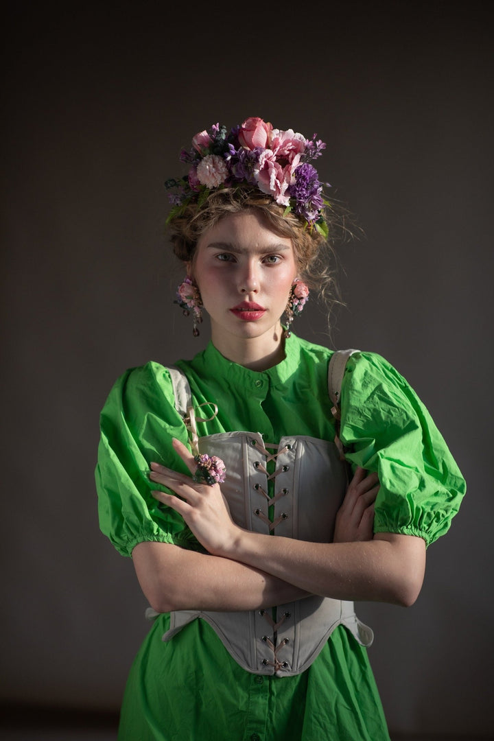 Romantic Floral Ring: Adjustable Bridal Wedding Accessory – handmade floral hair accessory by magaela