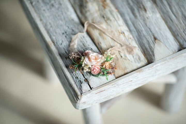 Peach Flower Bridal Garter: Pink Rose Wedding Jewelry – handmade floral hair accessory by magaela