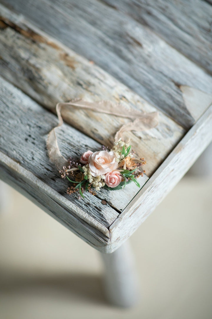 Peach Flower Bridal Garter: Pink Rose Wedding Jewelry – handmade floral hair accessory by magaela