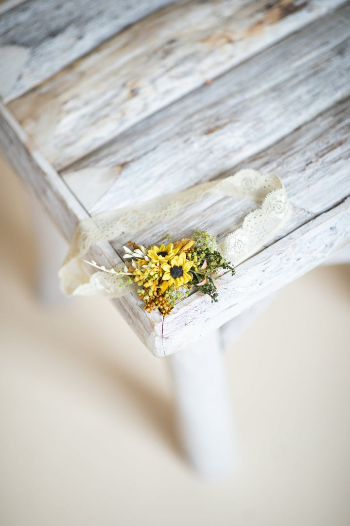 Sunflower Bridal Garter: Yellow Wedding Accessory – handmade floral hair accessory by magaela