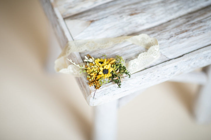 Sunflower Bridal Garter: Yellow Wedding Accessory – handmade floral hair accessory by magaela