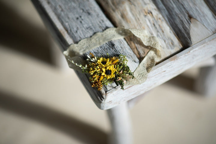 Sunflower Bridal Garter: Yellow Wedding Accessory – handmade floral hair accessory by magaela