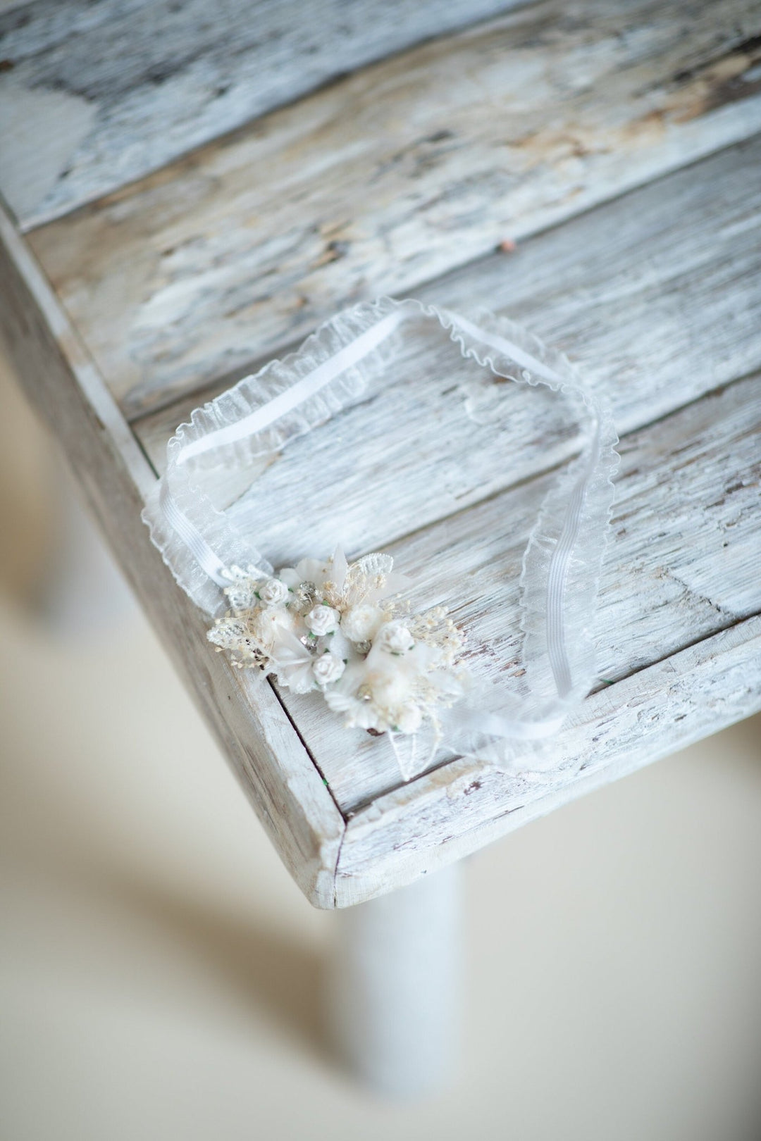 White Flower Wedding Garter: Lace Bridal Toss Garter – handmade floral hair accessory by magaela