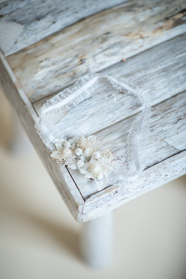 White Flower Wedding Garter: Lace Bridal Toss Garter – handmade floral hair accessory by magaela