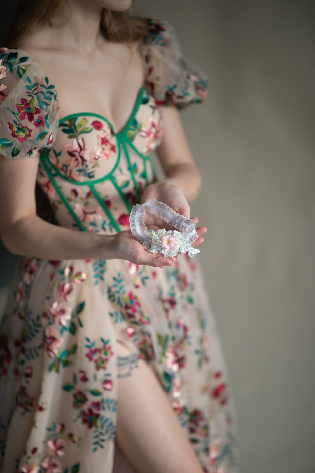 Floral Lace Wedding Garter: Customizable Bridal Accessory – handmade floral hair accessory by magaela