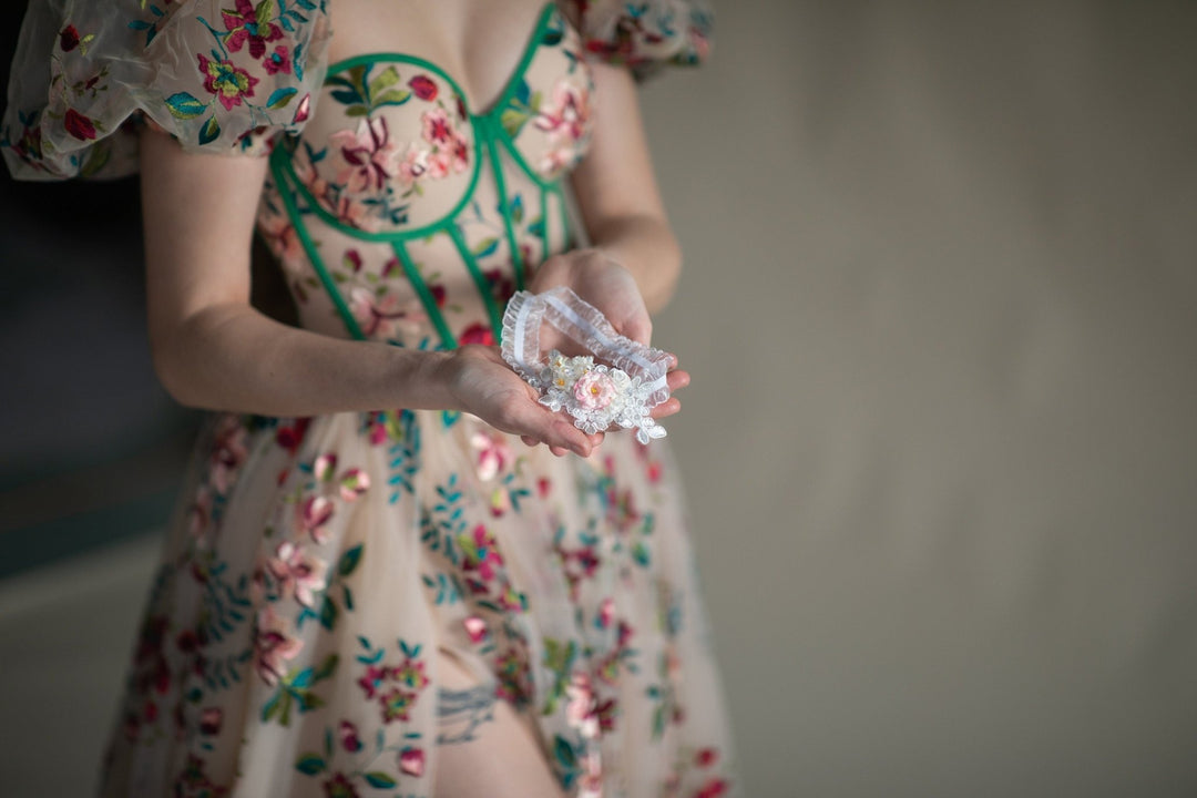 Floral Lace Wedding Garter: Customizable Bridal Accessory – handmade floral hair accessory by magaela
