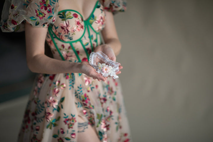 Floral Lace Wedding Garter: Customizable Bridal Accessory – handmade floral hair accessory by magaela