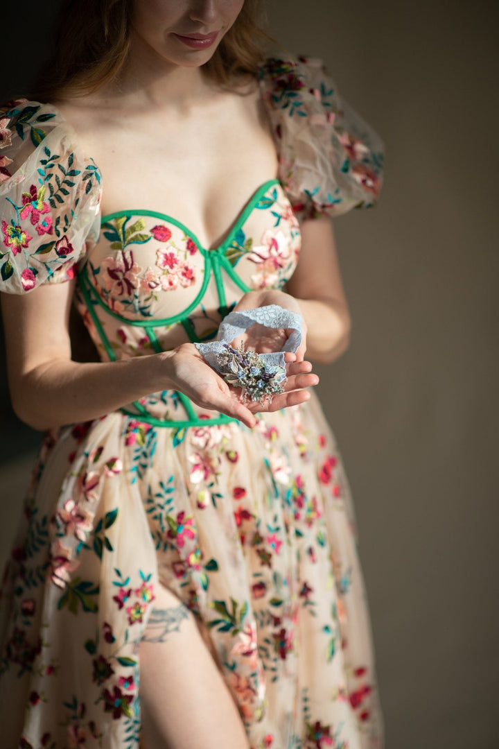 Blue Rose Wedding Garter: Floral Lace Bridal Accessory – handmade floral hair accessory by magaela