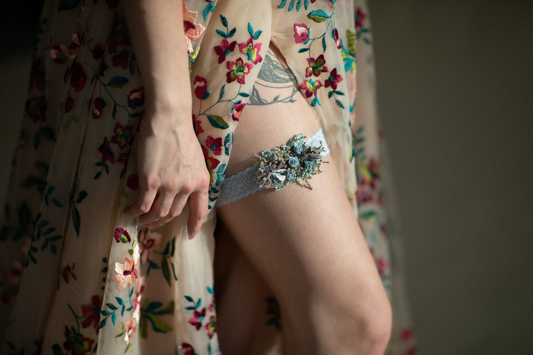 Blue Rose Wedding Garter: Floral Lace Bridal Accessory – handmade floral hair accessory by magaela