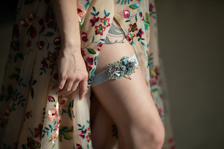 Blue Rose Wedding Garter: Floral Lace Bridal Accessory – handmade floral hair accessory by magaela