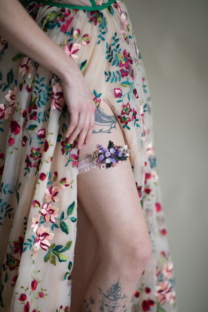 Purple Rose Bridal Garter: Violet Wedding Accessory – handmade floral hair accessory by magaela