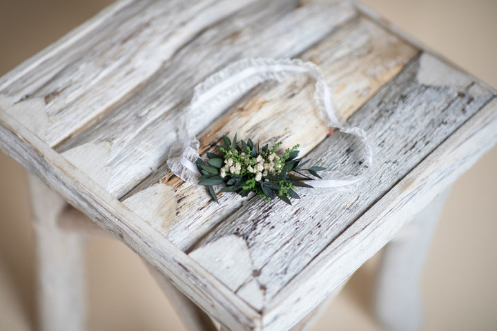 Eucalyptus Wedding Garter: Greenery Bridal Toss Garter – handmade floral hair accessory by magaela