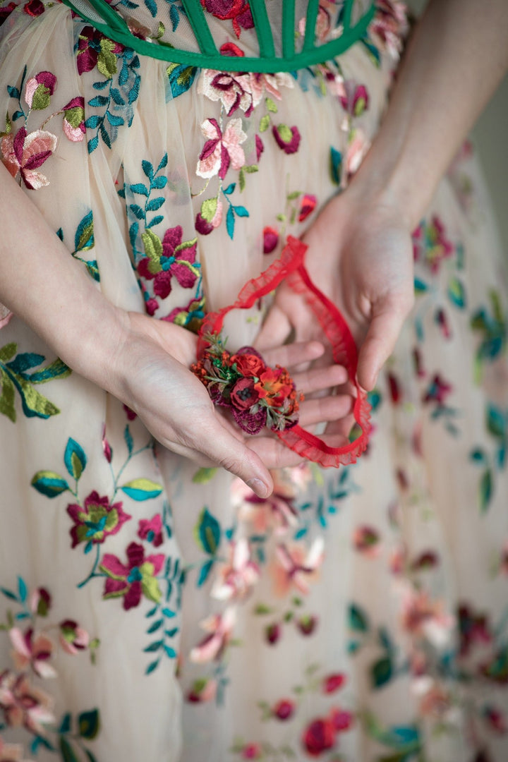 Red Floral Wedding Garter: Poppy Lace Bridal Accessory – handmade floral hair accessory by magaela
