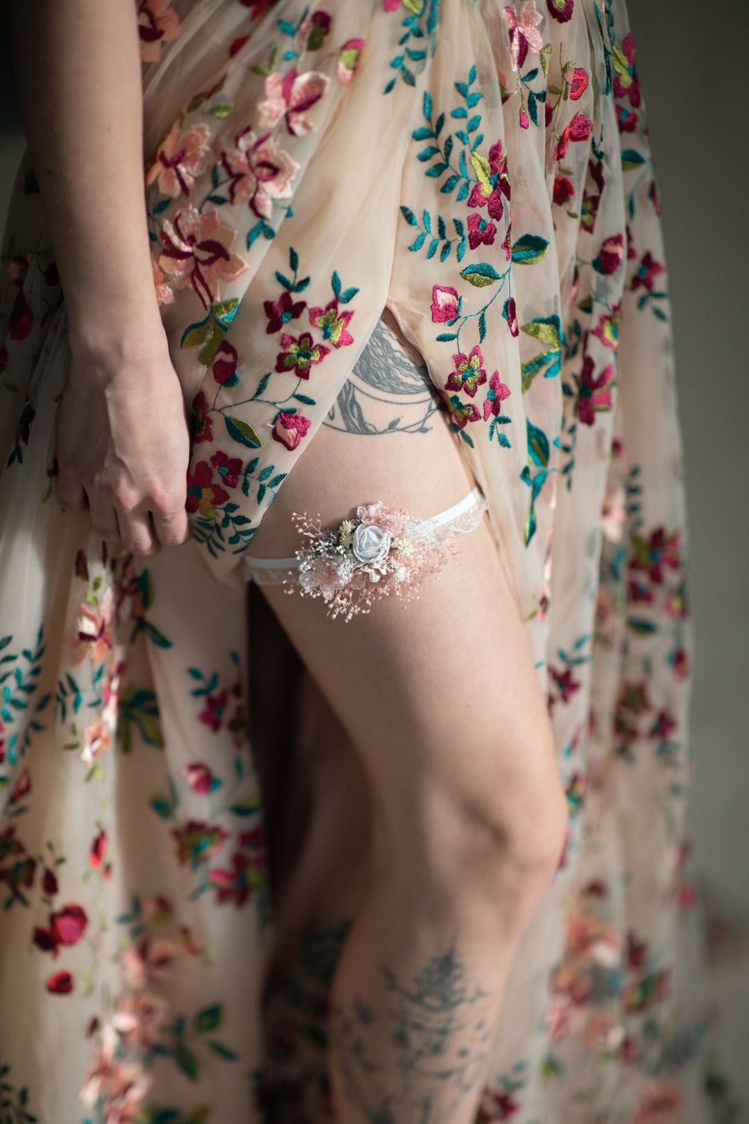 White Peony Flower Wedding Garter: Blush Pink Lace Bridal Accessory – handmade floral hair accessory by magaela