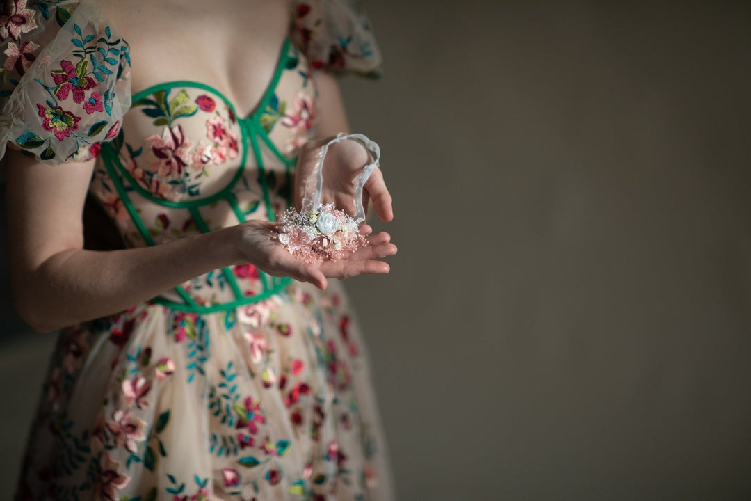 White Peony Flower Wedding Garter: Blush Pink Lace Bridal Accessory – handmade floral hair accessory by magaela