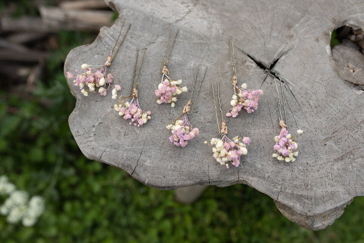Dusty Pink Dried Flower Hairpins: Romantic Wedding Accessories – handmade floral hair accessory by magaela