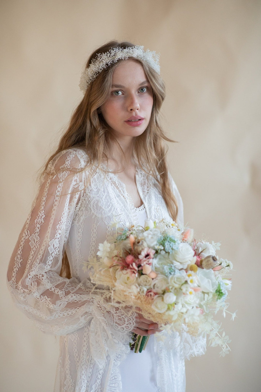 Baby's Breath Flower Crown: Ivory Wedding Wreath – handmade floral hair accessory by magaela