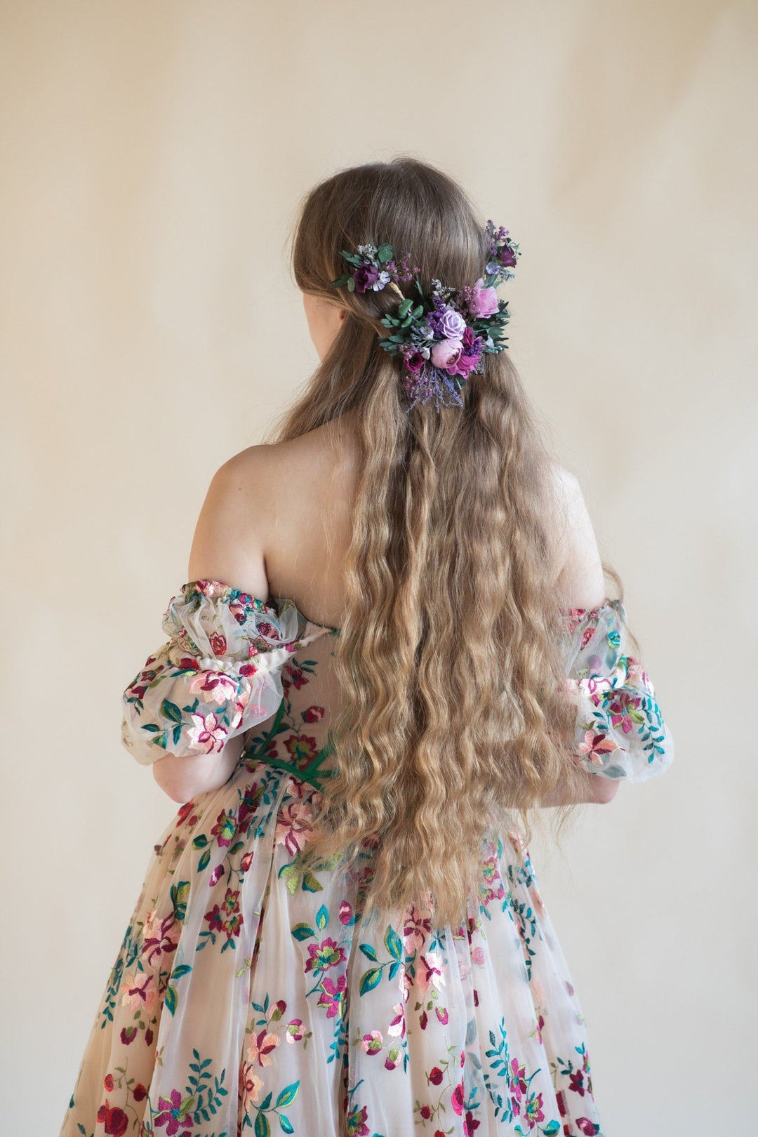 Purple Flower Hair Vine: Bridal Wedding Half Wreath – handmade floral hair accessory by magaela