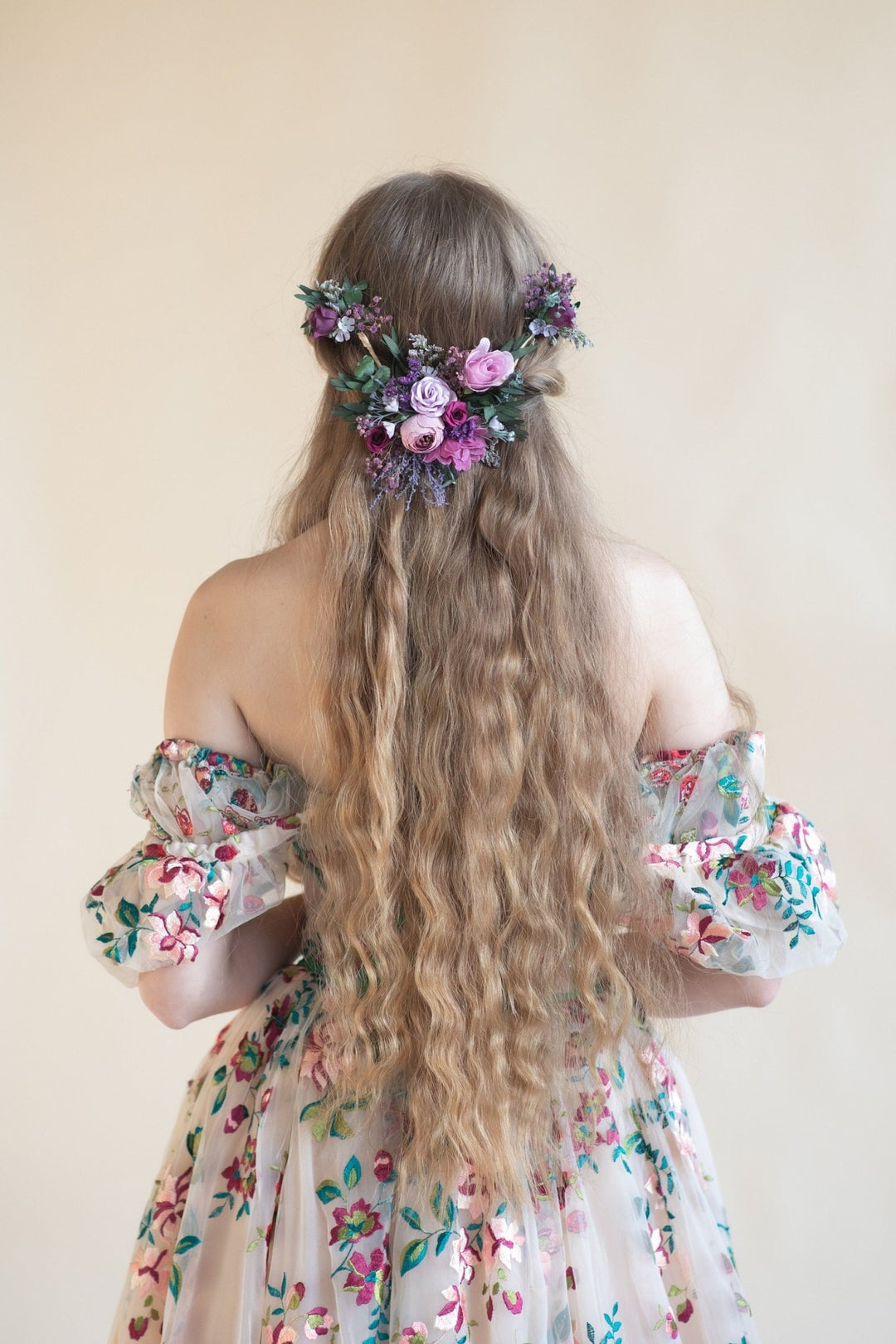 Purple Flower Hair Vine: Bridal Wedding Half Wreath – handmade floral hair accessory by magaela