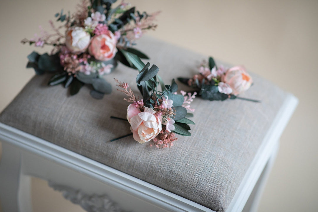 Peony Eucalyptus Wedding Cake Topper: Romantic Floral Decoration – handmade floral hair accessory by magaela