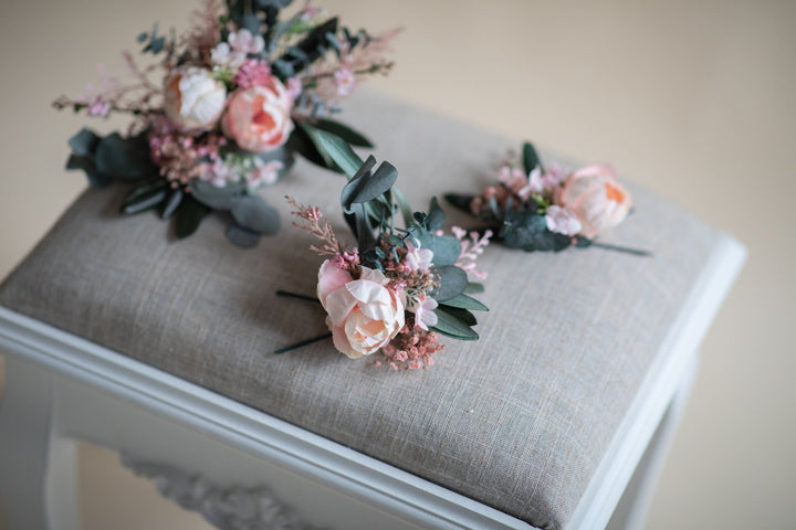 Peony Eucalyptus Wedding Cake Topper: Romantic Floral Decoration – handmade floral hair accessory by magaela