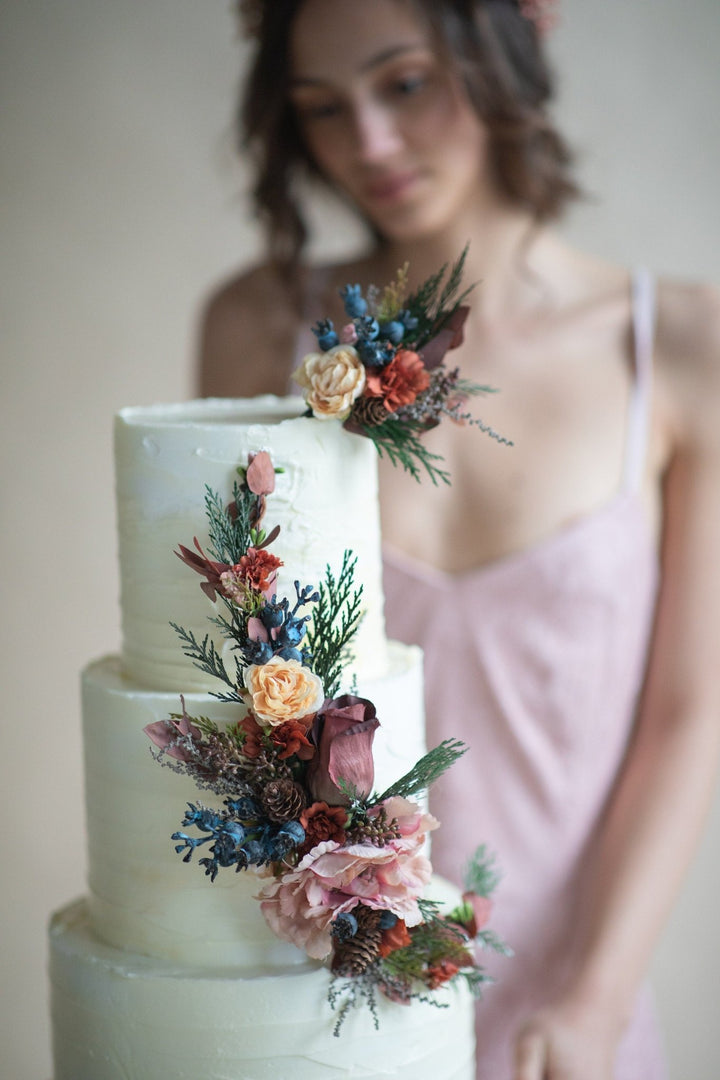 Autumn Wedding Cake Flower Topper: Woodland Floral Arrangement – handmade floral hair accessory by magaela