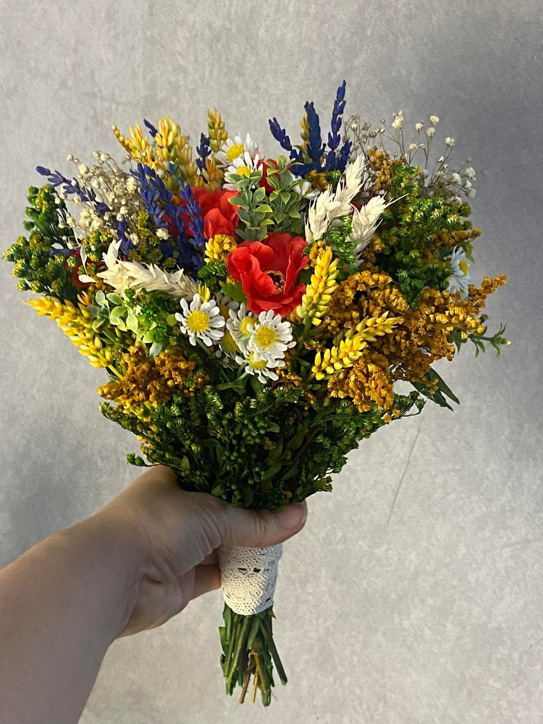 Folk Poppy Wedding Bouquet: Meadow Wildflower Bridal Bouquet – handmade floral hair accessory by magaela