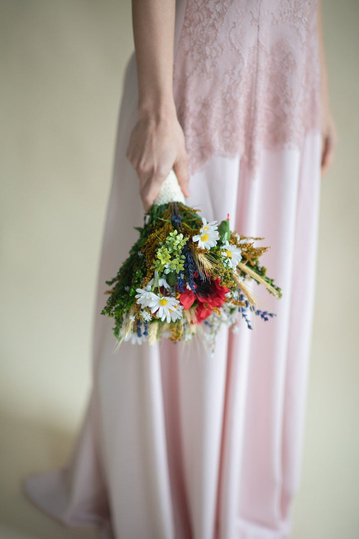 Folk Wedding Bouquet: Poppy, Daisy, Wildflower Bridal Bouquet – handmade floral hair accessory by magaela