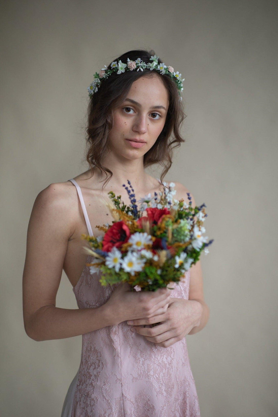 Folk Wedding Bouquet: Poppy, Daisy, Wildflower Bridal Bouquet – handmade floral hair accessory by magaela