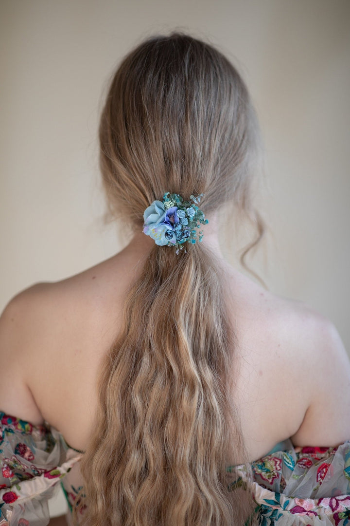 Blue Flower Hair Tie: Wedding Hair Accessory – handmade floral hair accessory by magaela