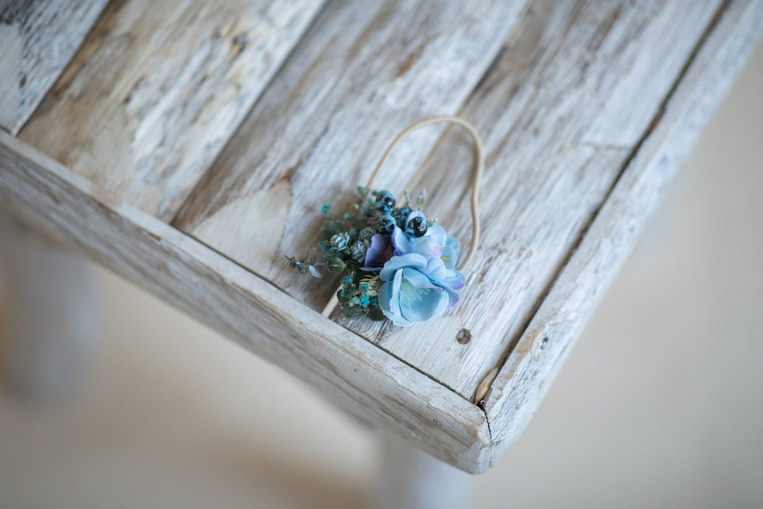Blue Flower Hair Tie: Wedding Hair Accessory – handmade floral hair accessory by magaela