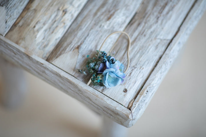 Blue Flower Hair Tie: Wedding Hair Accessory – handmade floral hair accessory by magaela