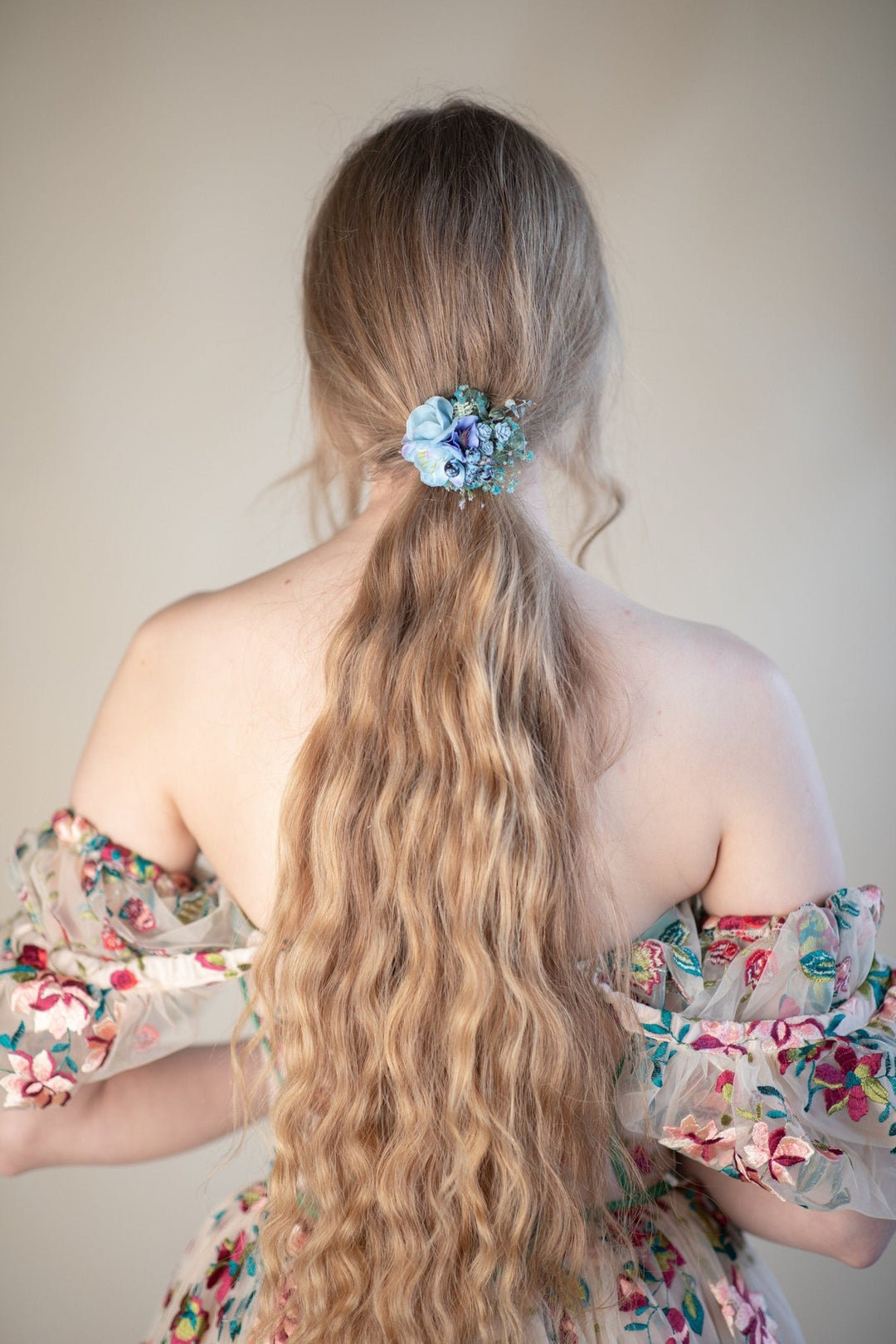 Blue Flower Hair Tie: Wedding Hair Accessory – handmade floral hair accessory by magaela