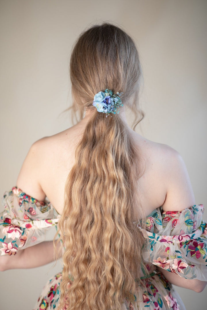 Blue Flower Hair Tie: Wedding Hair Accessory – handmade floral hair accessory by magaela