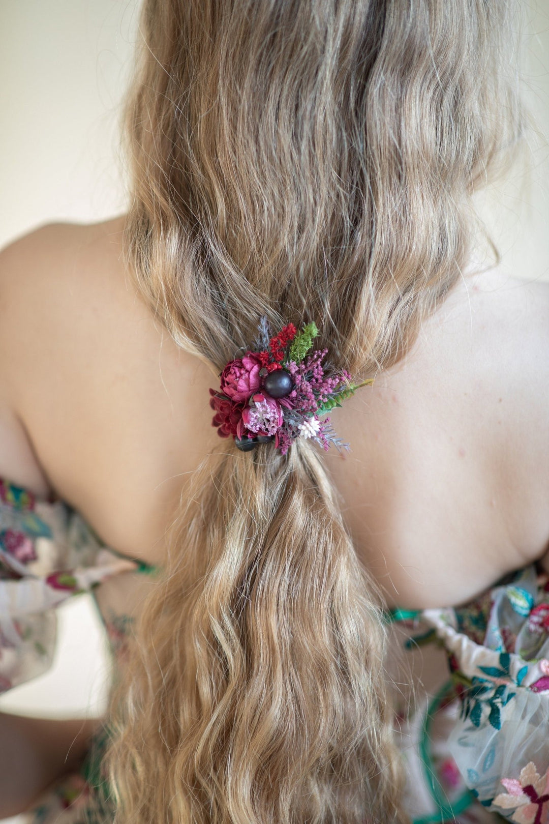 Burgundy Flower Hair Tie: Wedding Hair Accessories – handmade floral hair accessory by magaela