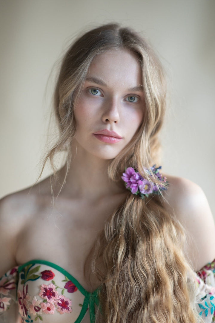 Purple Flower Hair Tie: Bridal Hair Accessory – handmade floral hair accessory by magaela
