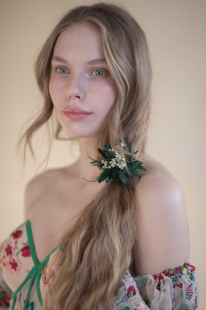 Greenery Flower Hair Tie: Wedding Bridal Accessory – handmade floral hair accessory by magaela