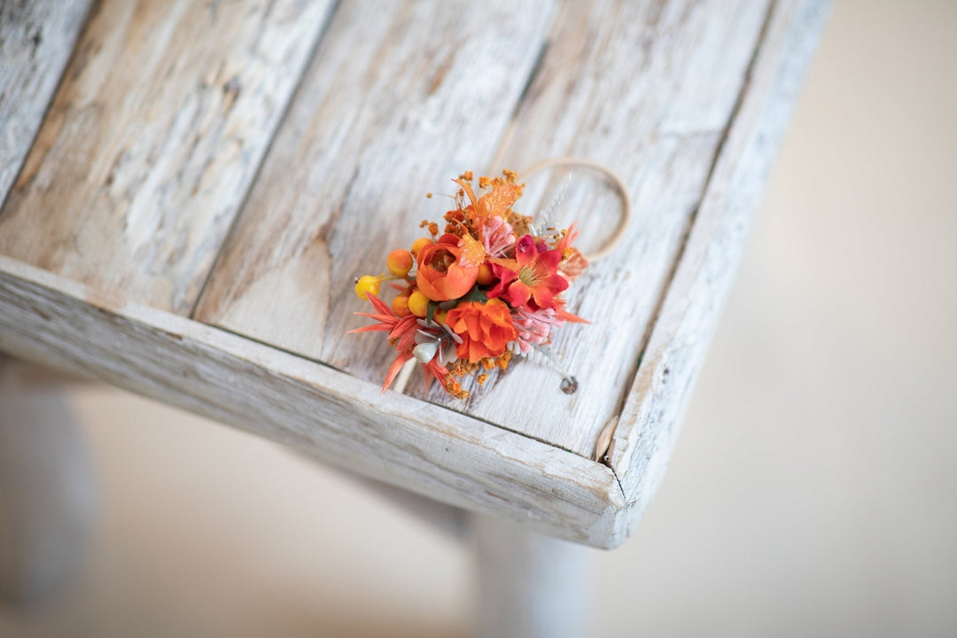 Autumn Flower Hair Tie: Orange Floral Hair Bobble, Wedding Accessory – handmade floral hair accessory by magaela