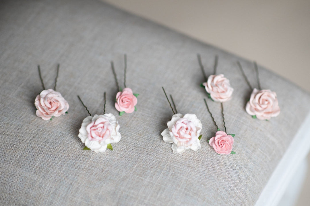 Blush Rose Hair Pins: Bridal Hair Accessories – handmade floral hair accessory by magaela