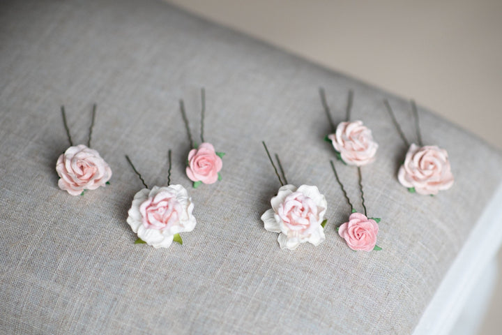 Blush Rose Hair Pins: Bridal Hair Accessories – handmade floral hair accessory by magaela