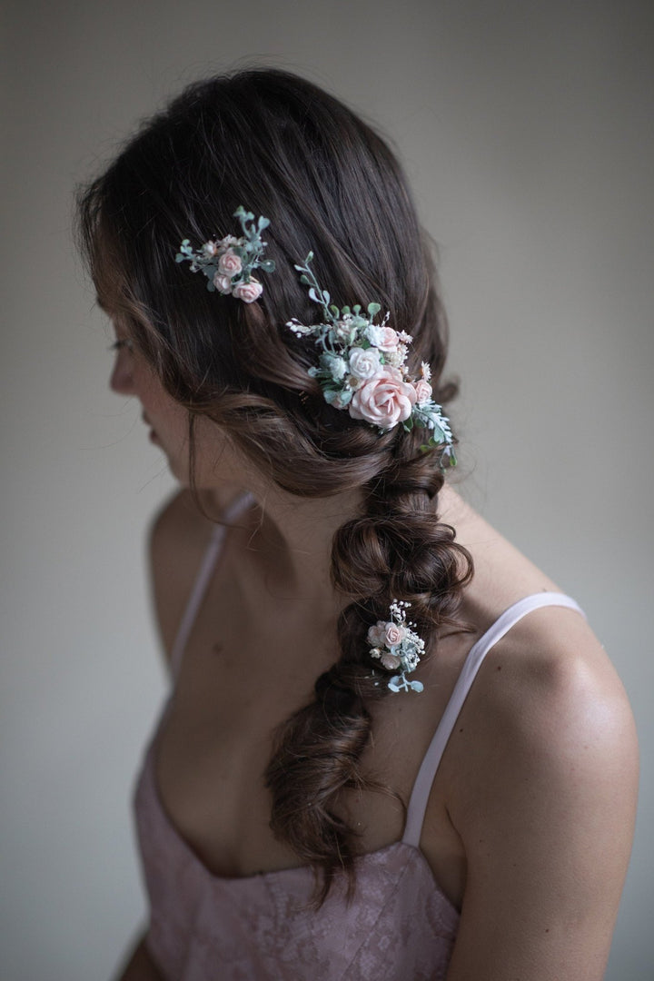 Blush Rose Wedding Hair Comb & Pins: Romantic Bridal Hairstyle – handmade floral hair accessory by magaela