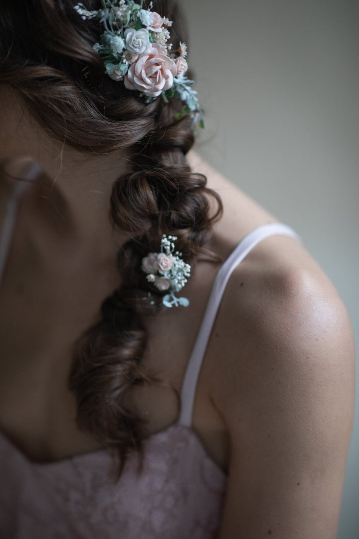 Blush Rose Wedding Hair Comb & Pins: Romantic Bridal Hairstyle – handmade floral hair accessory by magaela