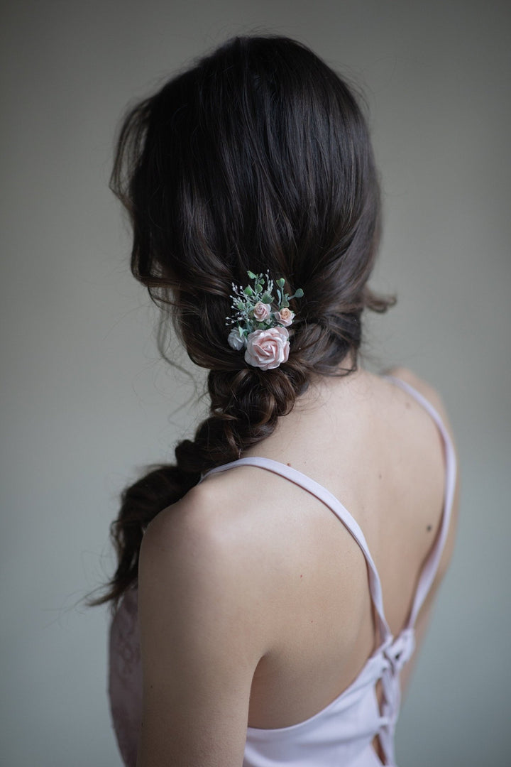 Blush Rose Wedding Hair Comb & Pins: Romantic Bridal Hairstyle – handmade floral hair accessory by magaela