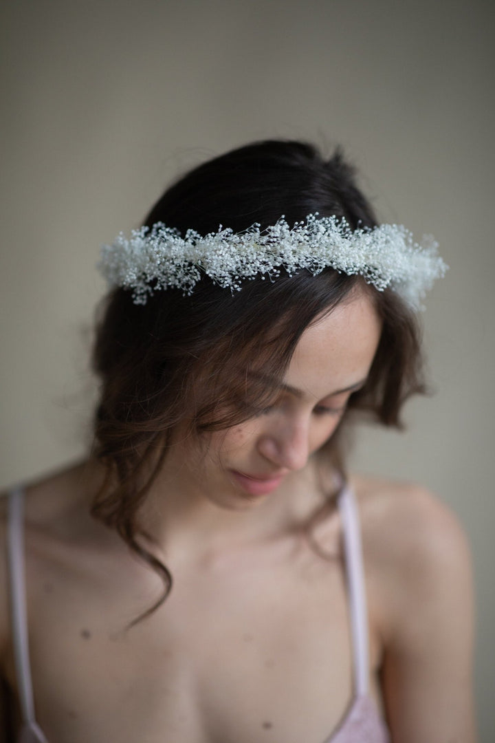 Baby's Breath Flower Crown: Ivory Wedding Wreath – handmade floral hair accessory by magaela